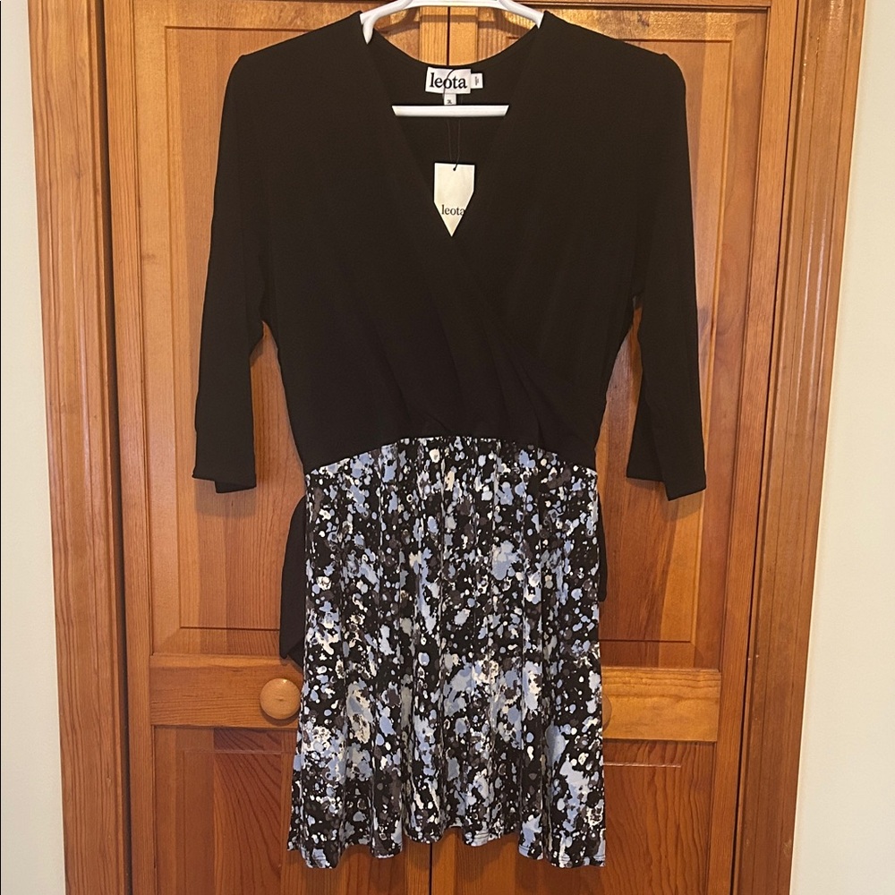 Leota Black & Blue Belted Mini Dress Plus Size 3X/3L NWT Stretch 3/4 Sleeve